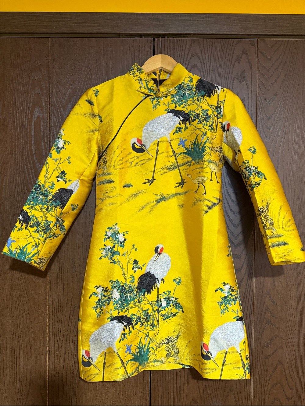 Yellow Crane Print Dress